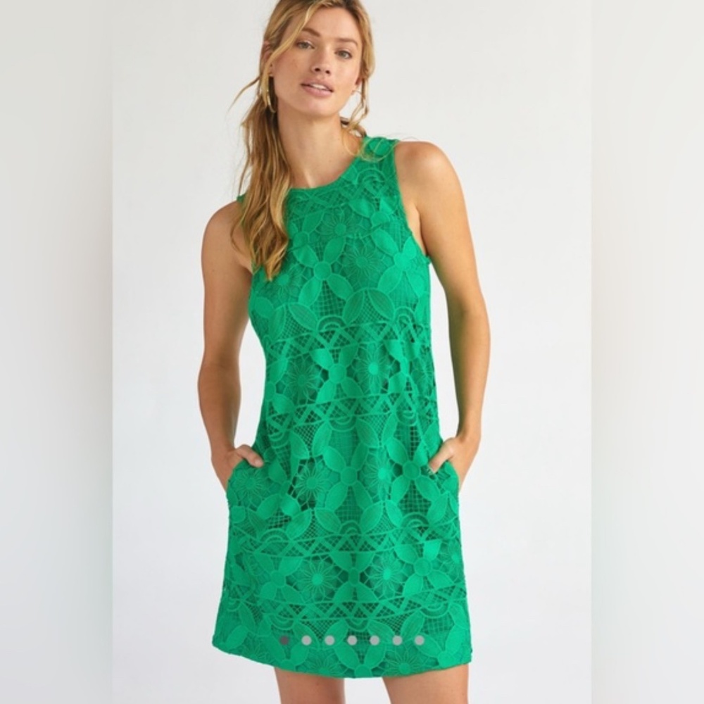 Anthropologie Kelly Green lace shift dress size large
